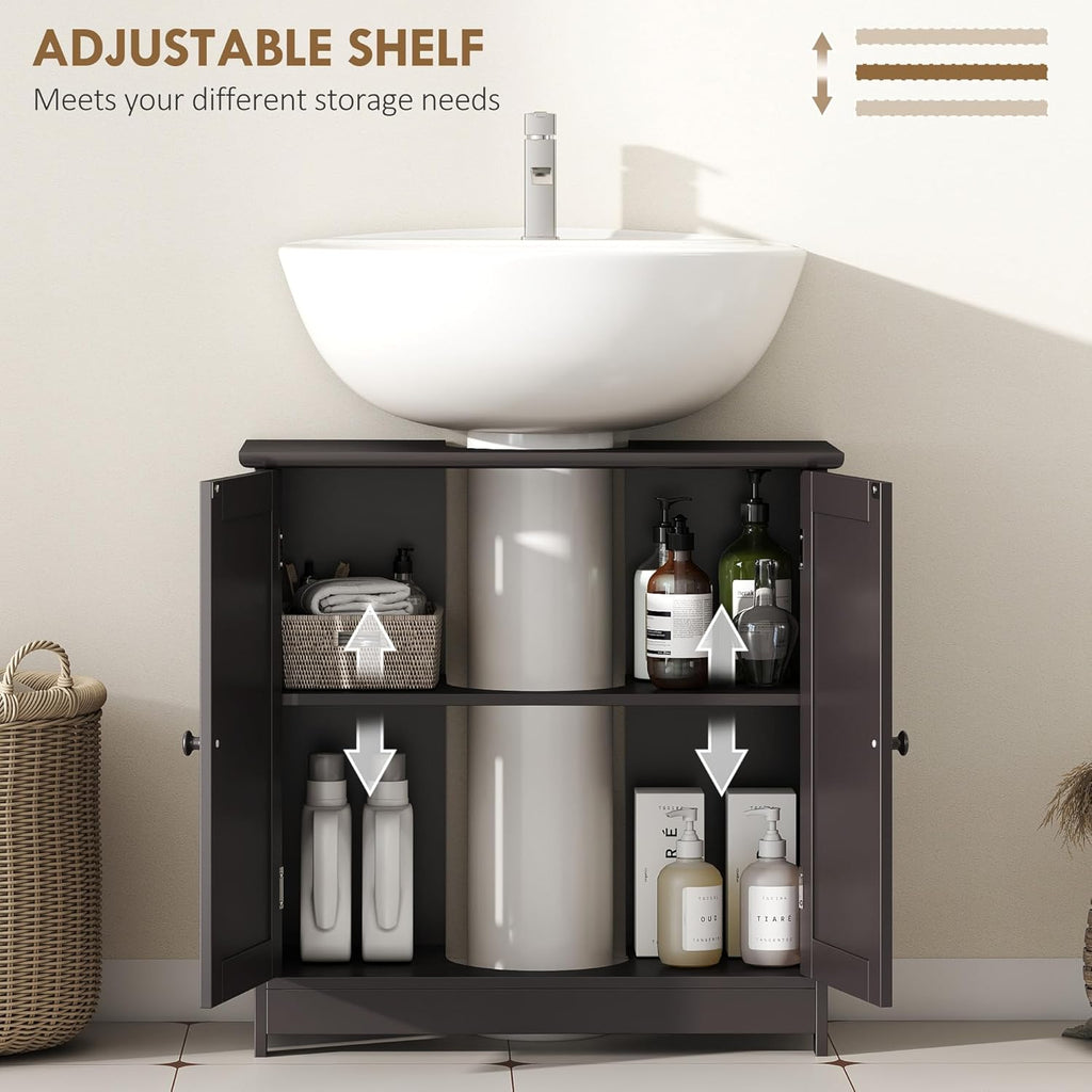HOMCOM Under Sink Bathroom Cabinet, Pedestal Sink Storage Cabinet with 2 Doors, Shelf and U-Shape, Coffee