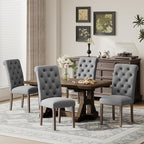 Upholstered Tufted Dining Room Chairs Set of 4, Parsons Kitchen Chairs with Padded Seat and Solid Wood Legs, Fabric Accent Side Diner Chair for Dining Room/Kitchen/Living Room, Grey