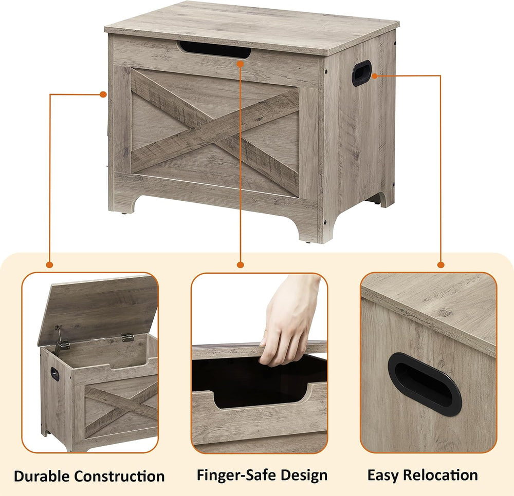 IDEALHOUSE 23.6" Storage Bench with 2 Safety Hinges, Grey | Retro Wooden...