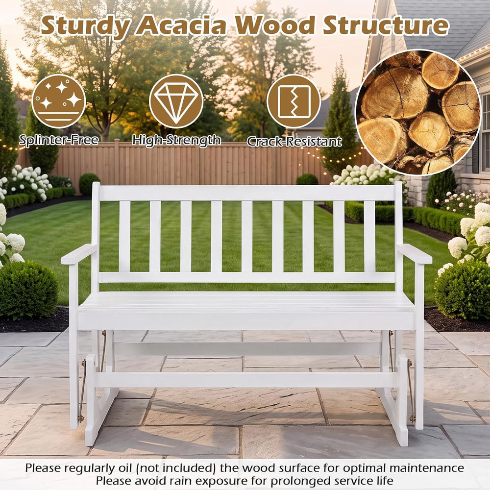 Tangkula 2-Person Patio Acacia Wood Glider Chair, 800 LBS | Armrests, Slatted...