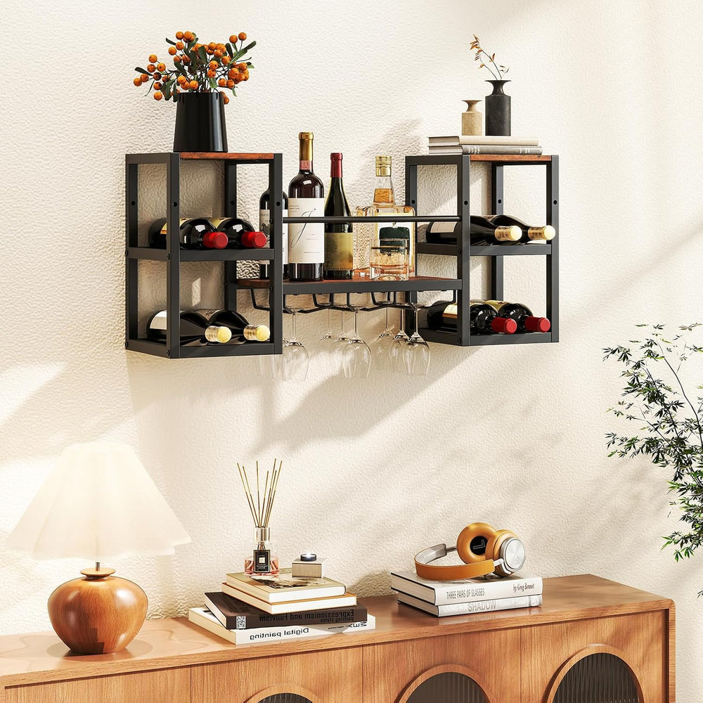 GIANTEX Wine Rack Wall Mounted, 3-Tier Metal Hanging Wine Rack with 3 Glass H...