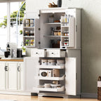 71" Tall Kitchen Pantry Cabinet with 3 Pull Out Cabinet Organizers, Farmhouse Pantry Storage with 6 Door Shelves, 2 Drawers, Freestanding Cupboard for Kitchen, Dining Room White