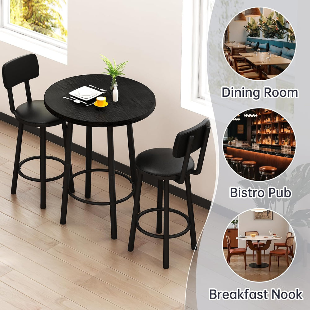 Recaceik 3‑Piece Pub Dining Set, Counter Height Modern Round Bar Table with W...