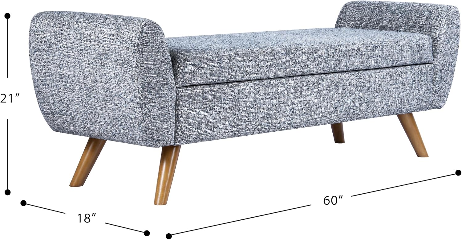 HomePop 60" Modern Storage Bench with Wood Legs - Blue Gray Woven Fabric