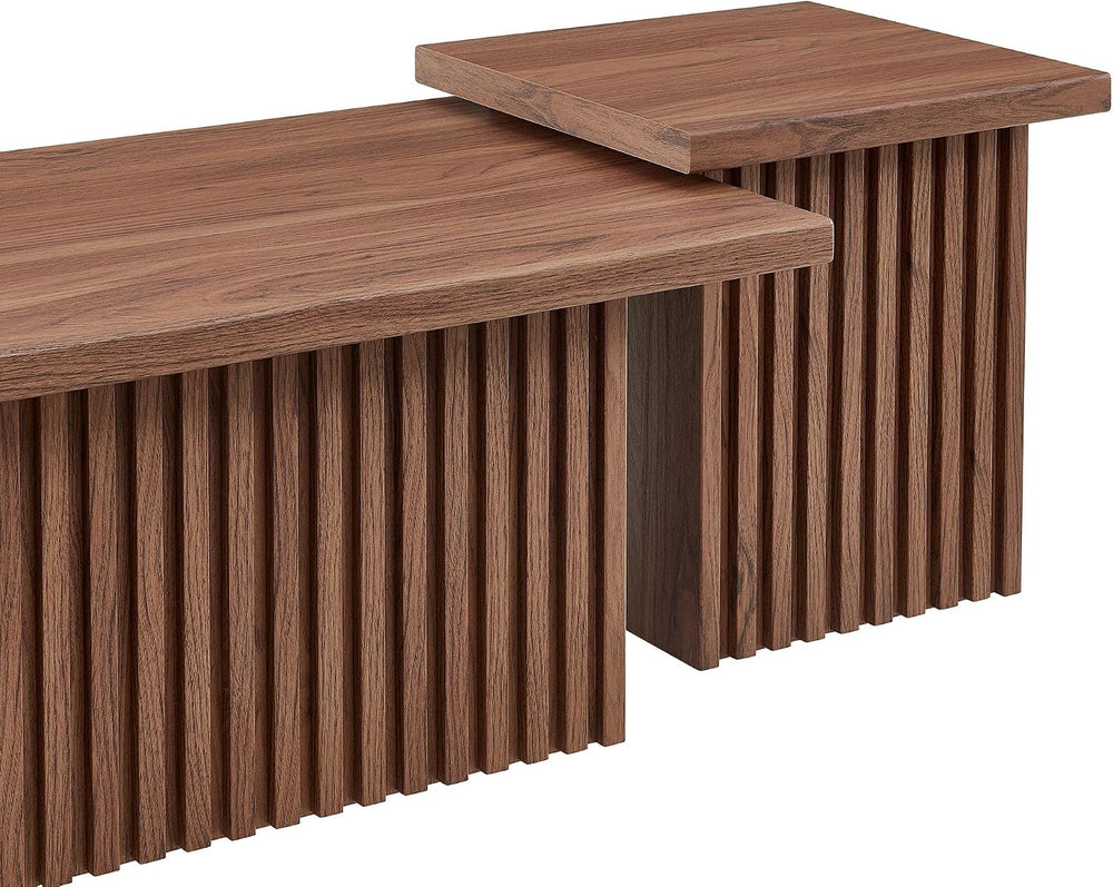 Modway Render Slatted Nesting Coffee Table Set in Walnut - 2 Piece Low Profil...