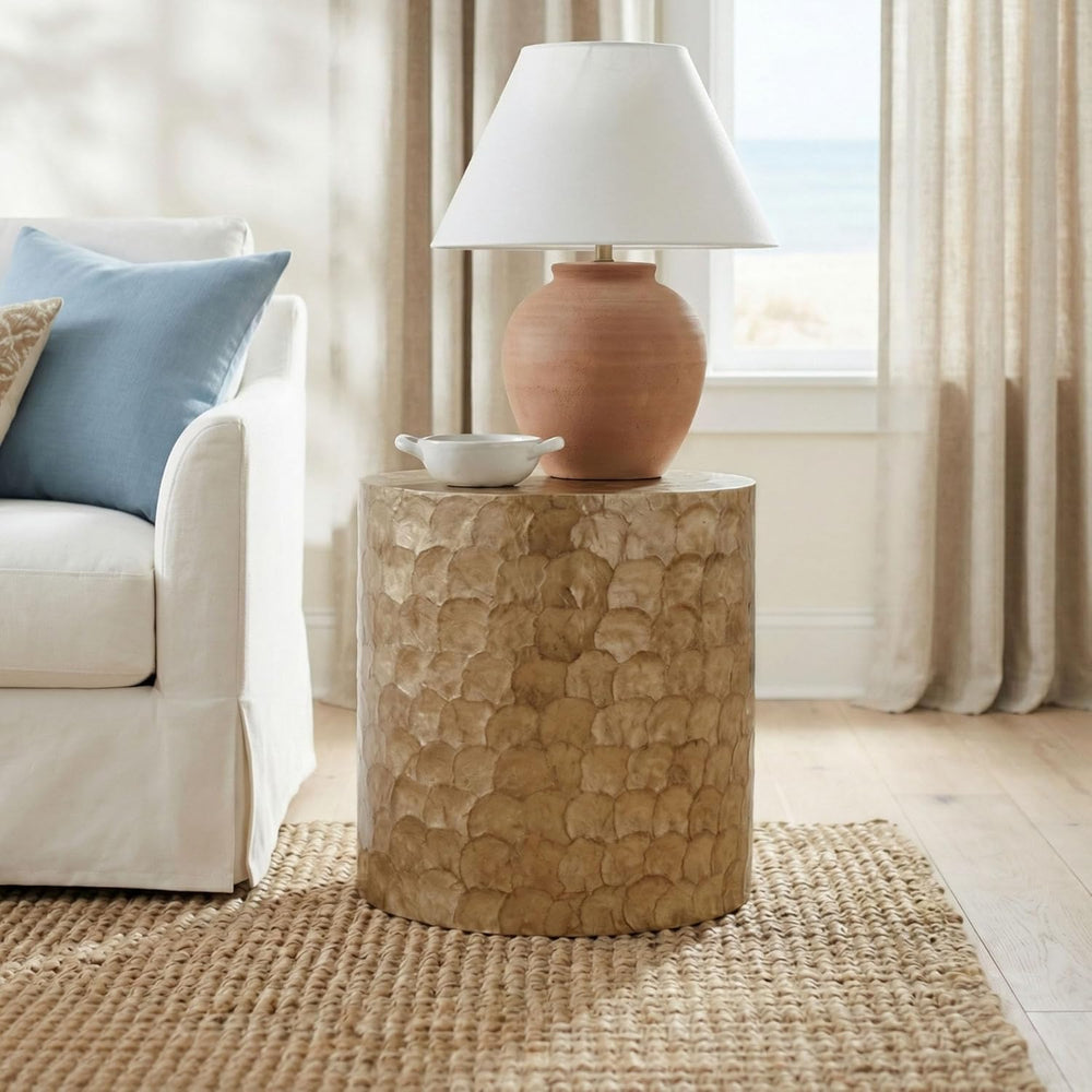 East at Main Capiz Shell Side Table – Tea Brown Accent Table, Small Decorativ...