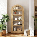 LITTLE TREE 5-Tier Bookshelf, Arch-Shaped Racks, Tall Standing Wooden Bookcase Display Shelf Modern Storage Solution (1, Teak Color)