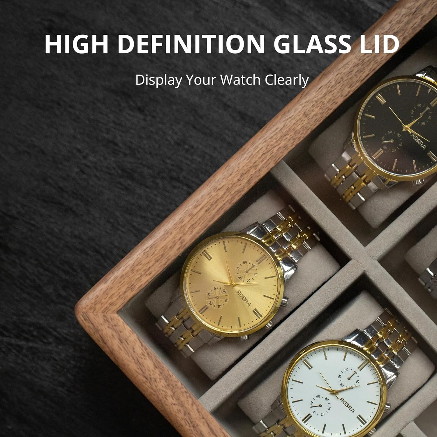 Muso Wood 7 Slot Men's Walnut Watch Box with Glass Lid, Watch and Sunglasses Organizer, Father's Day Gift - Brown