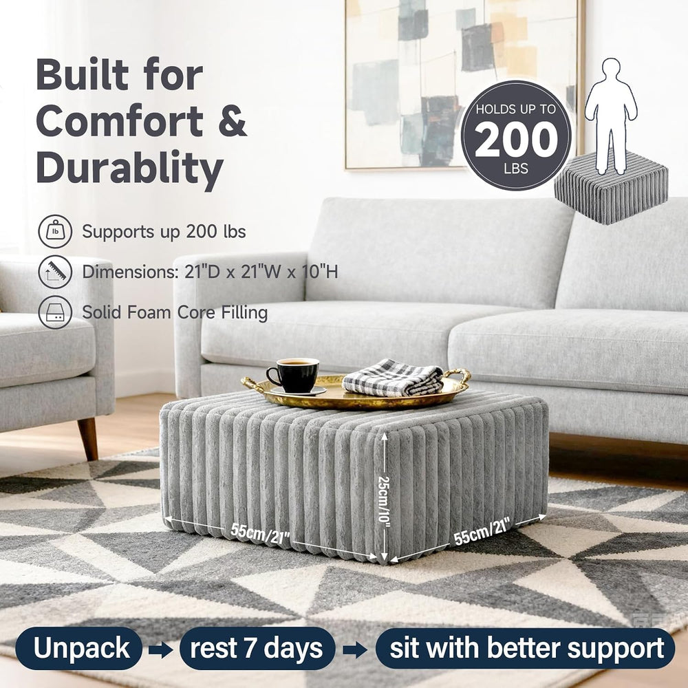 Tiita Square Stuffed Pouf Ottoman, Soft Foot Stool with Solid Foam Block | 21...