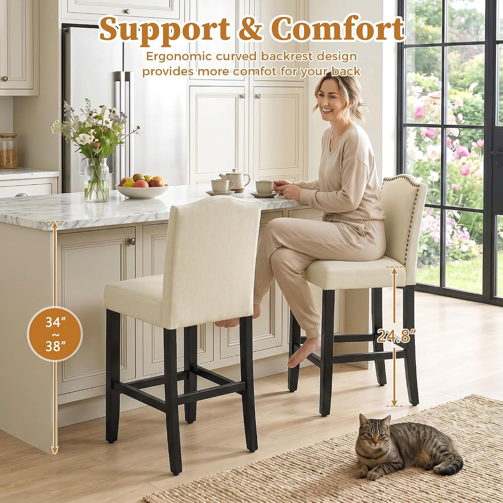 LSSPAID Counter Height Bar Stools Set of 2, 24.8 Inch Modern Upholstered Fabr...