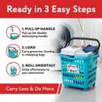 dbest products Bigger GoCart Grocery Cart Rolling Shopping Laundry Basket on Wheels Hamper with Telescopic Handle Cleaning Caddy Trolley, Teal, Bigger 1 pack