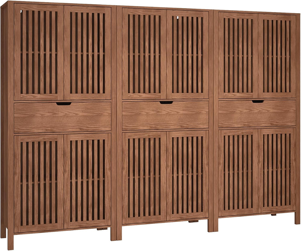 BVIUNTWO Set of 3 Farmhouse Tall Storage Cabinets, Wooden Kitchen Pantry Cupb...