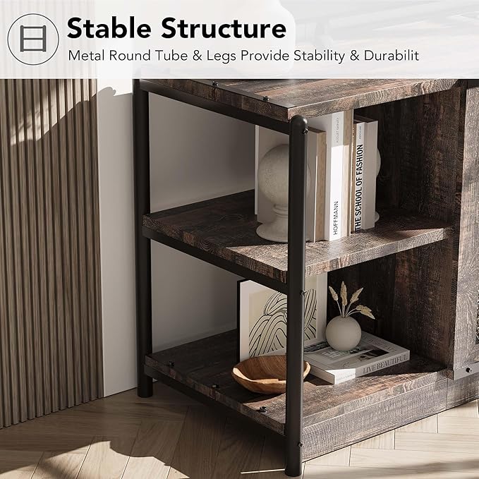 IDEALHOUSE Farmhouse TV Stand for 65/75 inches TVs, Entertainment Center with Storage Cabinet, Industrial Media Console Cabinet Table, Living Room Media Furniture, Rustic Oak