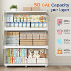 150GAL Extra Large Storage Bins with Lid, 600QT Collapsible Organizer with Wheels, Stackable Closet Cabinet with Doors, Folding Storage Containers for Home, Office, Kitchen, 3Pack White