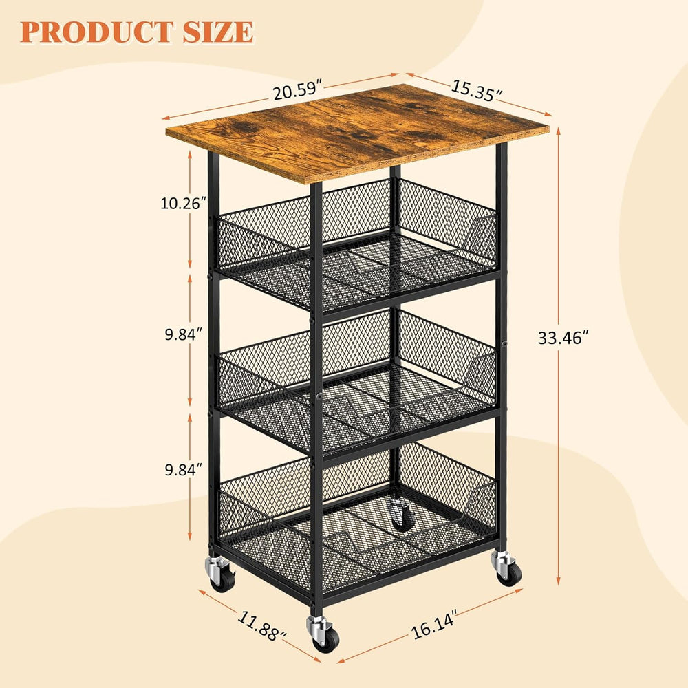 ThreeHio Rolling Kitchen Microwave Cart with Fruit Baskets, 4 Tier Microwave ...