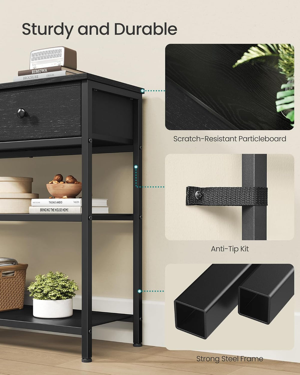 SONGMICS Console Table, Narrow Sofa Table with 2 Mesh Shelves for Entryway, L...