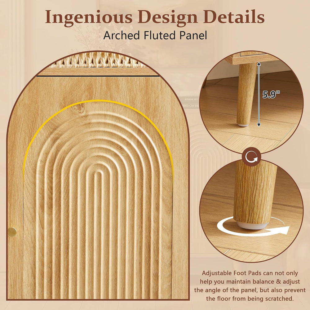 31.5" Accent Storage Cabinet, Arched Fluted 2-Door Sideboard (Natural)