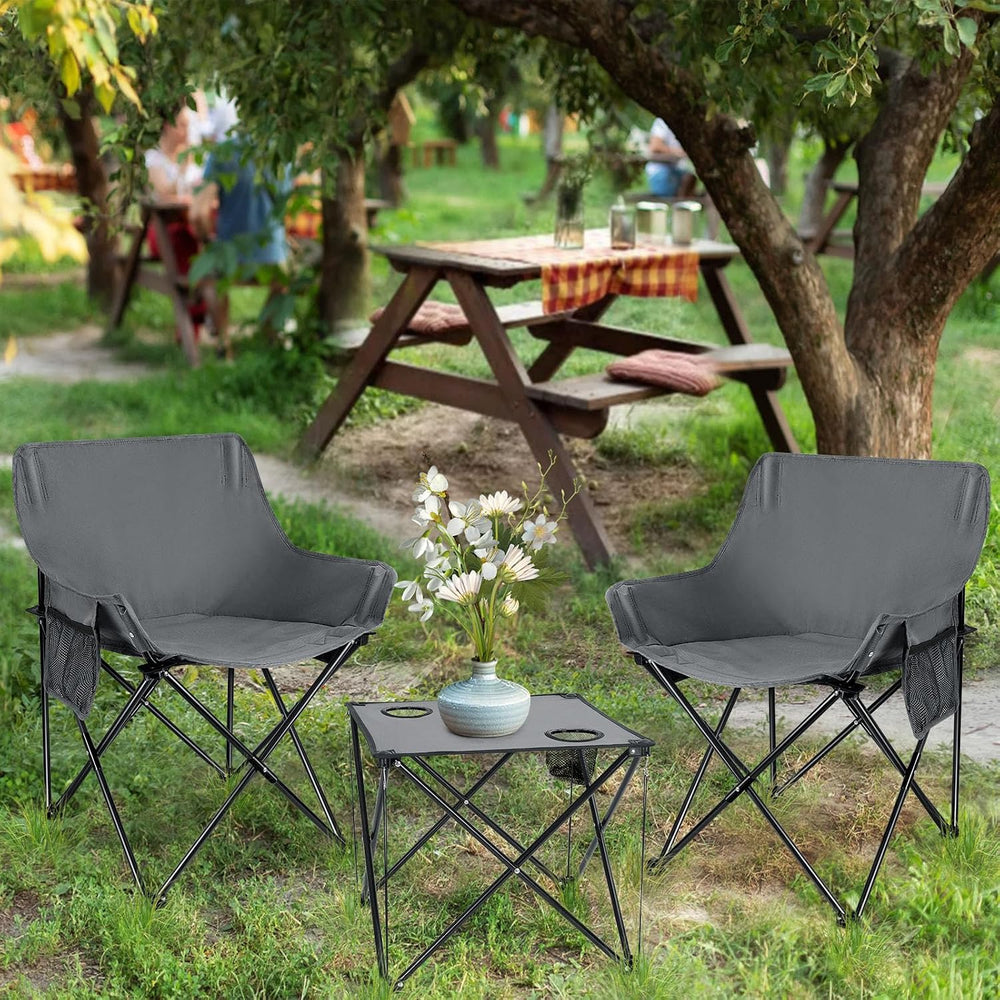 Leonyo Camping Chairs for Adults, 2 Pack Folding Lawn Chair & Table, Grey...