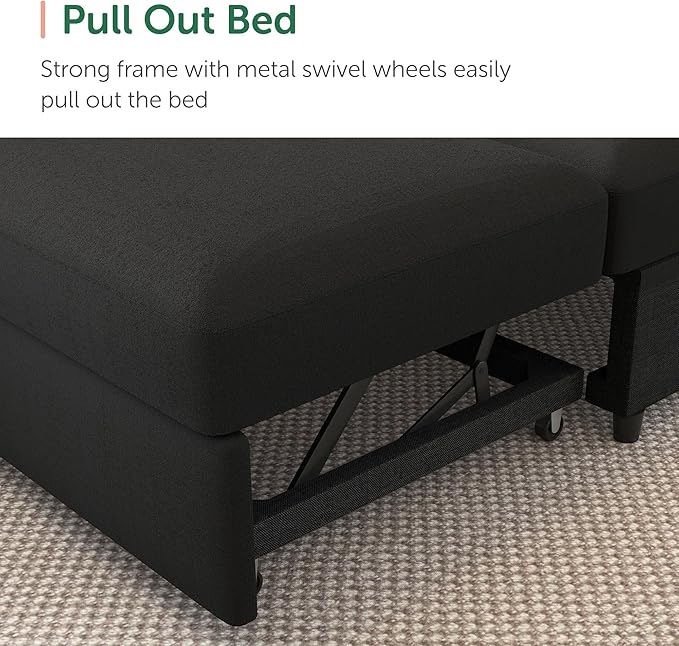 HONBAY Sectional Sleeper Sofa with Pull-Out Bed Storage Chaise, 6 Seater Couch for Living Room, Black