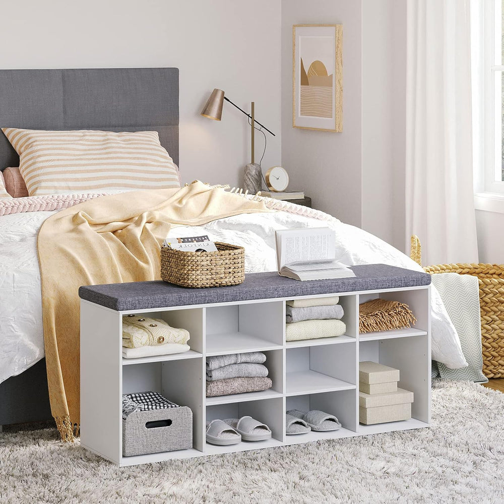 DINZI LVJ Shoe Storage Bench with Cushion, Cubby Shoe Rack with 12 Cubbies, A...