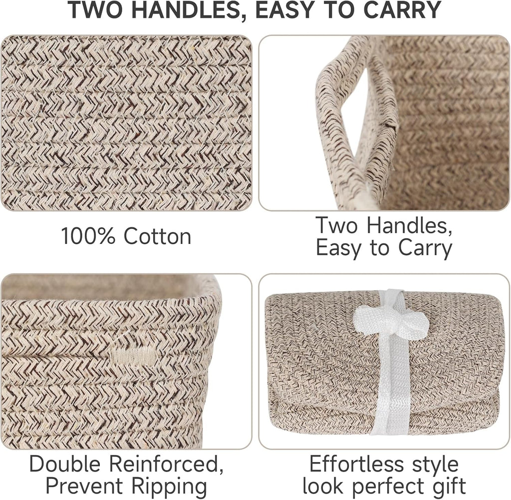 3 Pack Storage Baskets for Organizing, 13.7×9.5×6.3", Mixed brown | Woven Baskets for Shelves, Cotton Rope Basket for Gifts Empty, Closet Organizer Bins with Handles, Cube Decorative Box
