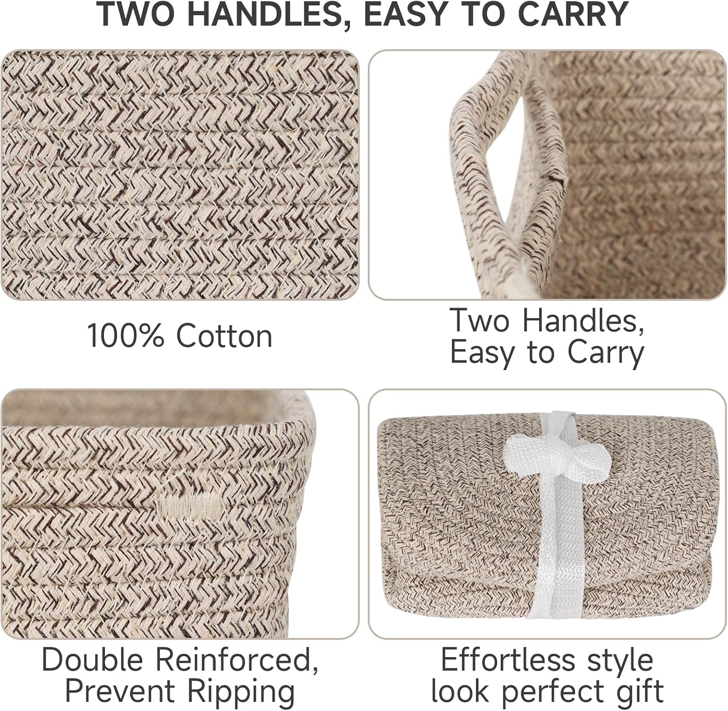 3 Pack Storage Baskets for Organizing, 13.7×9.5×6.3", Mixed brown | Woven Baskets for Shelves, Cotton Rope Basket for Gifts Empty, Closet Organizer Bins with Handles, Cube Decorative Box