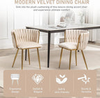 Kiztir Velvet Dining Chairs Set of 2, Upholstered Dining Room Chairs with Gold Metal Legs, Luxury Tufted Dining Chairs for Dining Room, Bedroom, Kitchen