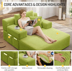 48.5" Boneless Chaise Lounge Chair Sofa Bed Indoor with Zip-Down Convertible Armrests & Backrest, Oversized Cloud Upholstered Compression Sleeper Couch Reading Chairs w/Side Pockets