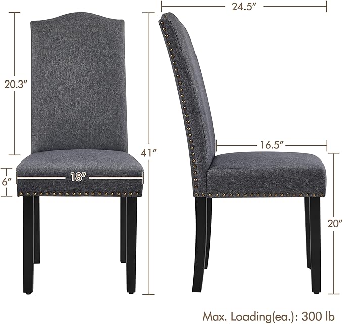 Yaheetech Upholstered Dining Chairs Set of 4, Modern Kitchen Chairs with Nailhead Trims and Solid Wood Legs for Dining Room, Living Room, Restaurant, Fabric Armless Design, Dark Gray