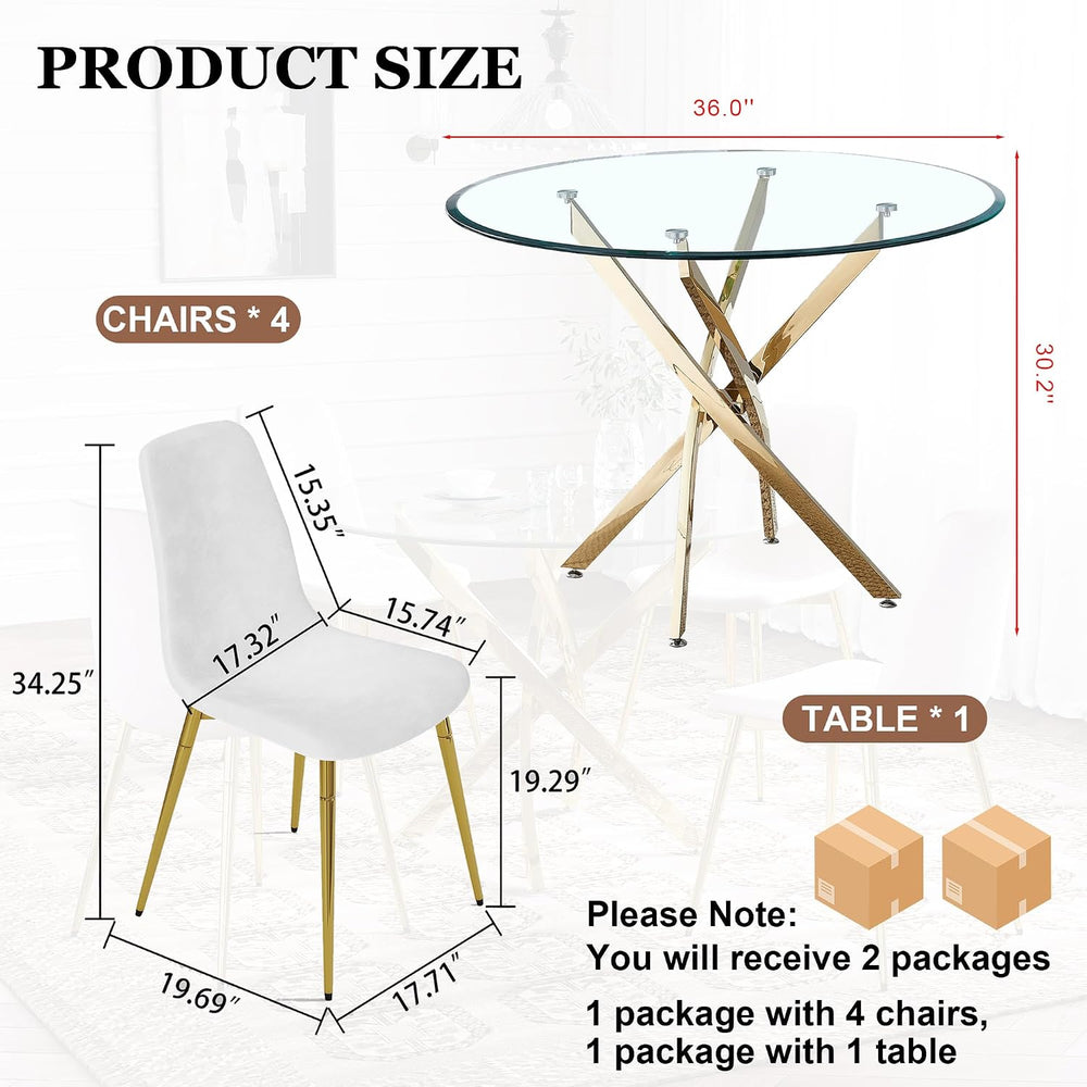 Glass Dining Table Set for 4 with Chairs, Modern 5 Piece Dining Room Set with...