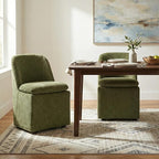 Upholstered Dining Chairs with Casters, Washable Cover Modern Dining Room Chairs with Thick Cushion & Sturdy Metal Frame for Kitchen, Living Room, Dressing Room, Green Fabric, Set of 2