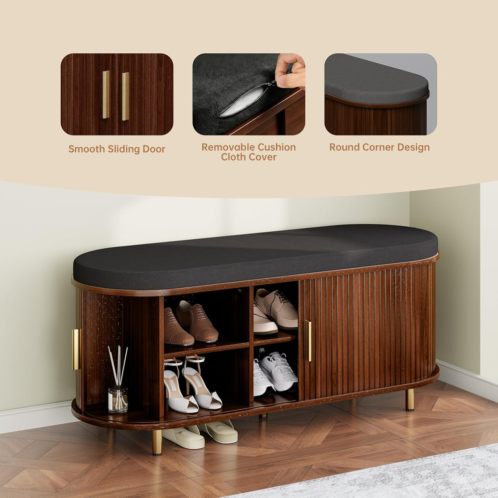 DHH 2-Tier Storage Bench,Wide Shoe Bench with Thickened Padded Seat Cushion, ...
