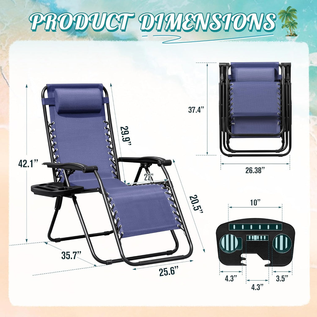 Homall Zero Gravity Chair Patio Folding Lawn Outdoor Lounge Gravity Camp Reclining Lounge Chair with Cup Holder Pillows for Poolside Backyard and Beach Set of 2 (Blue)