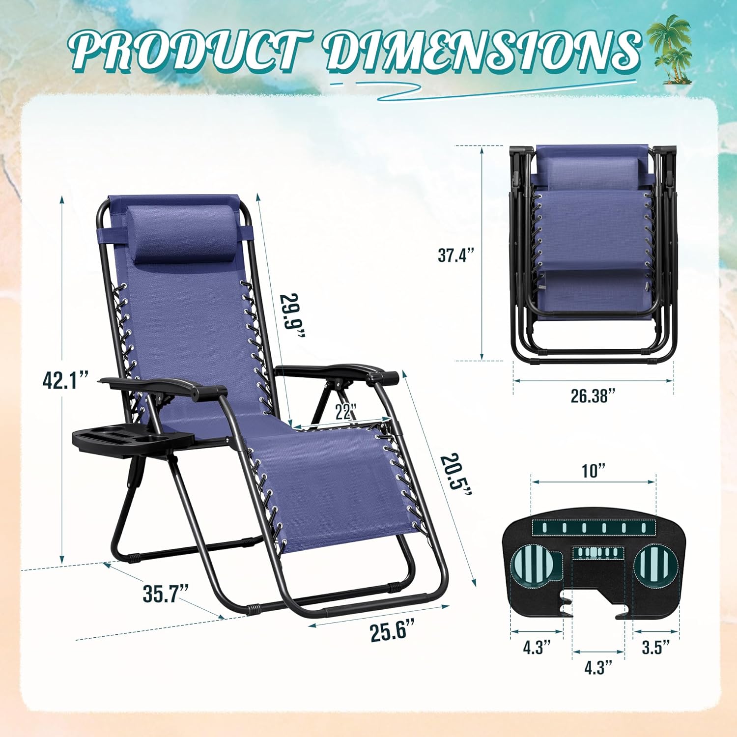 Homall Zero Gravity Chair Patio Folding Lawn Outdoor Lounge Gravity Camp Reclining Lounge Chair with Cup Holder Pillows for Poolside Backyard and Beach Set of 2 (Blue)