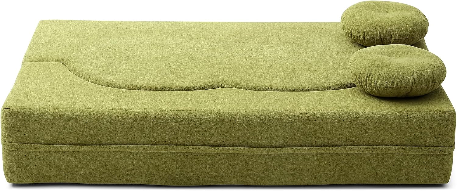 75" Convertible Folding Sofa Bed, 2-in-1 Full Size Floor Boneless Couch Bed, Loveseat sleeper Couch, Memory Foam Floor Sofa Sleeper SofaBed, Small couches for small spaces, No Assembly (Green)