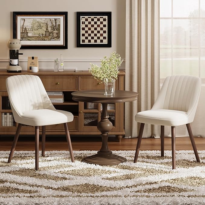 Upholstered Dining Chairs Set of 2, Modern Fabric Kitchen Chairs with Back, Wood Legs for Kitchen Dining Room Restaurant, Beige