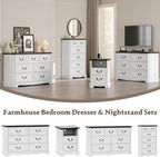 Xixini 18" Farmhouse 2-Drawer Wood Nightstand with Charging Station, White | Rustic Bedside Table with Vintage Metal Handles, Open Shelf, Spacious Storage, Sturdy Base Design, End Table for Bedroom
