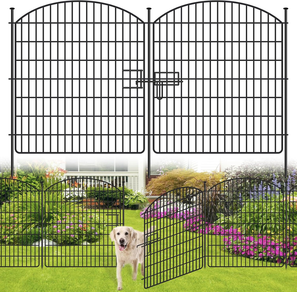 16 Panels No Dig Garden Fence with Gate, 32in x 38.6ft Decorative Dog Fence O...
