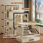 SunSettler 4 Tier Storage Bins with Lids, Stackable Closet Organizers with Wheels, Collapsible Storage Boxes, Foldable Plastic Containers for Home,Office, Dorm Room