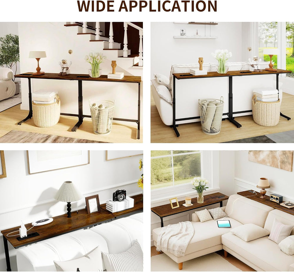 2 Pack 11.8" Wide Behind Couch Table with Charging Station | 11.8"W...