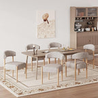 VKNOW Wooden Dining Chairs Set of 6, Modern Upholstered Dining Room Chairs with Rubberwood Legs and Curved Backrest, Fabric Kitchen Chairs for Farmhouse/Living Room/Dining Room, Brown