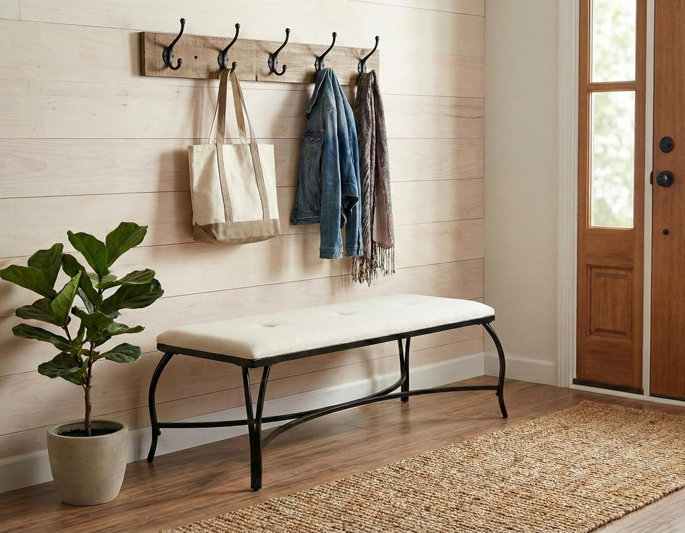 Mango Steam Vienna White Bench - Entryway Bench - Powder Coated, Upholstered,...