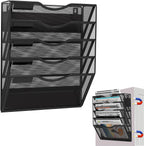 5-Tier Magnetic File Holder, No Drilling Installation File Cabinet Organizer, Black Magnetic File Organizer, Magazine Rack, Magnetic Paper Holder for Refrigerator, File Cabinets, Whiteboard