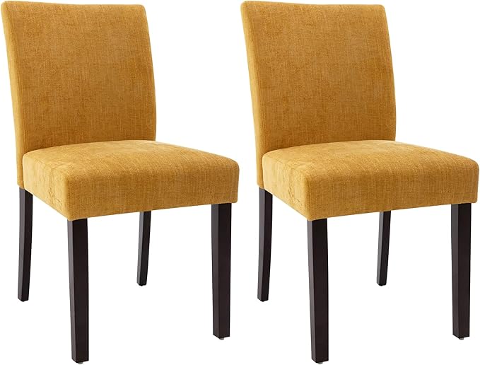 Watson & Whitely Upholstered Dining Chairs Set of 4, Fabric Armless Dining Room Chairs with Solid Wood Legs & Back Side Chair for Kitchen, Living Room, Restaurant, Bright Yellow