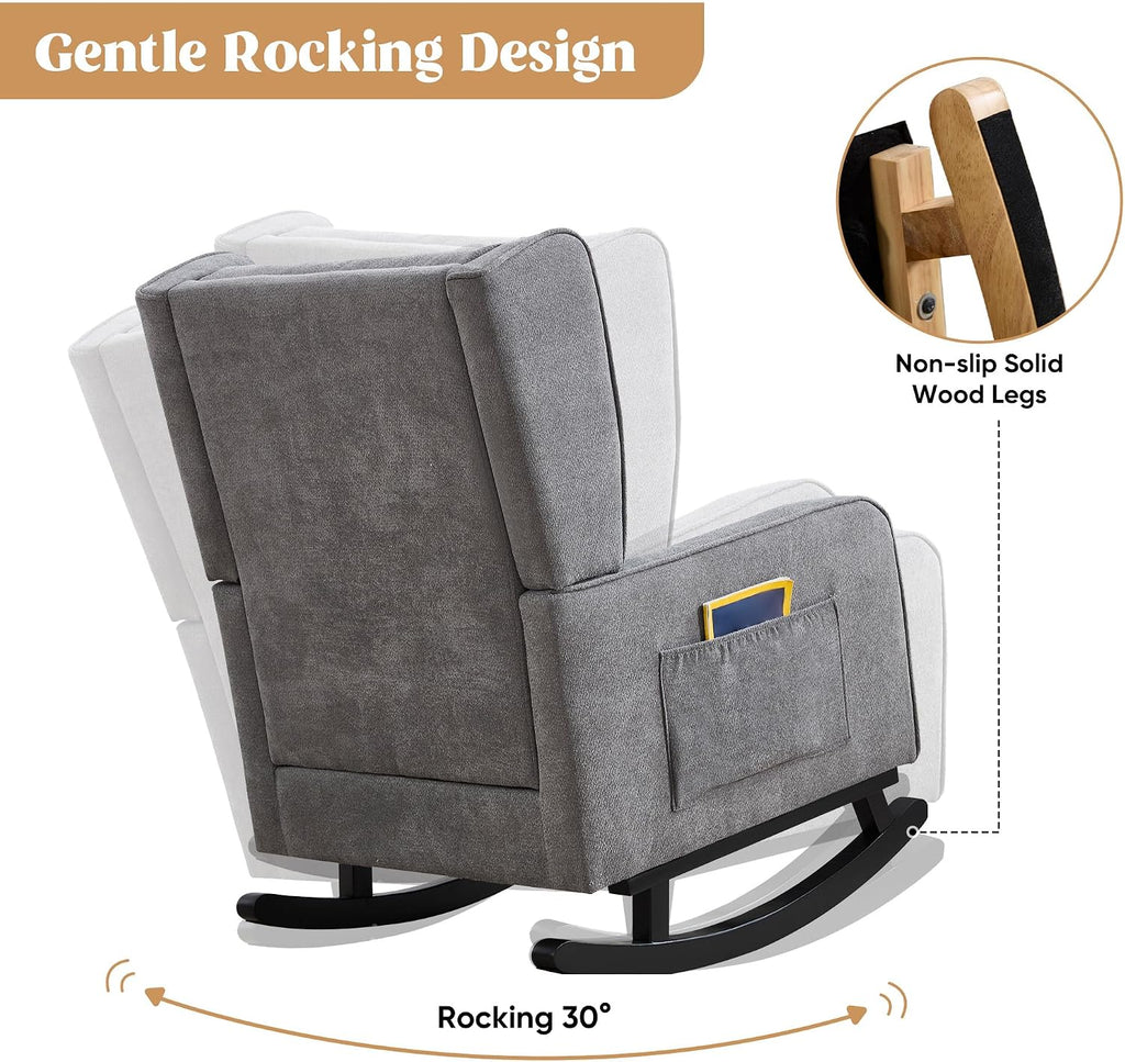 HCHAIRH Nursery Rocking Chairs, Modern Rocking Nursery Chair for Mom Nursery Rocker with High Backrest and Solid Wood Legs, Dark Grey