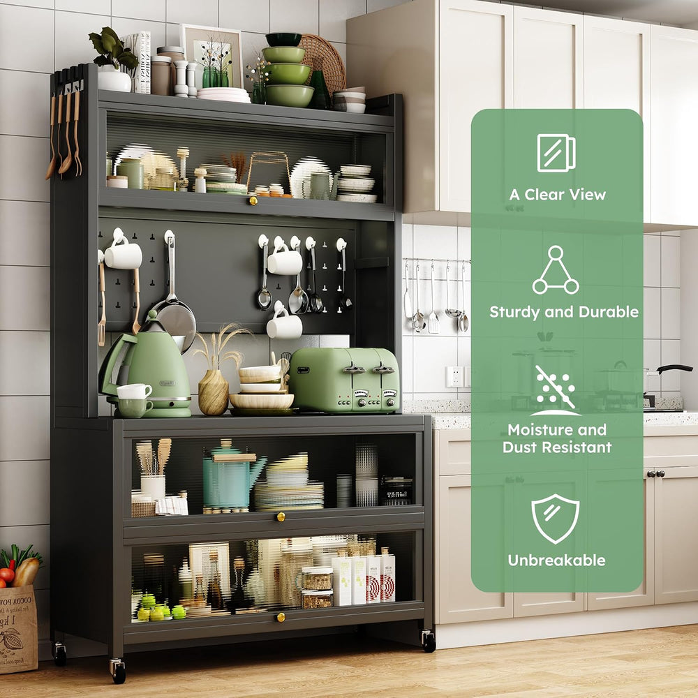 65'' Kitchen Pantry Storage Cabinet with Microwave Oven Countertop, 3...