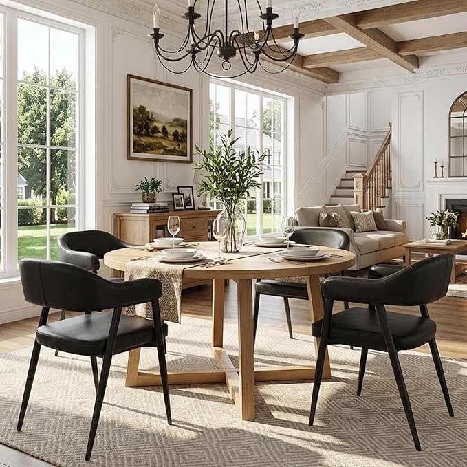 HNY Modern Dining Room Arm Chairs Set of 2, Retro Faux Leather Upholstered Ba...