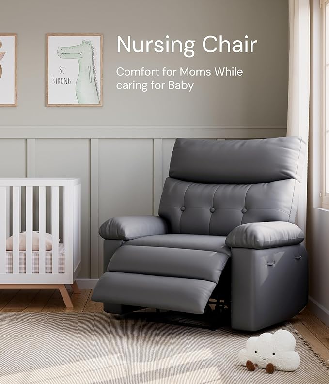 GarveeHome Oversized Recliner Chair - PU Leather Manual Recliner for Adults, Lazy Chair with 1.5X Sponge Comfort Arm and Back for Living Room, Bedroom