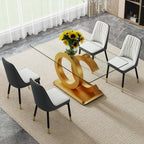 Ebullient 63'' Glass Dining Table for 6, Modern Rectangular Tempered Glass Table with Gold OC Design Base, Elegant Space-Saving Dining Room Table for Kitchen and Living Room