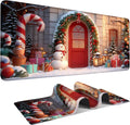 Christmas Scene Gaming Mouse Pad 35.4"x15.7"Desk Mat Anti-Slip Rubber Base & Durable Stitched Edges for Gamers Smooth Mouse Writing Surface for Desk Office/Home